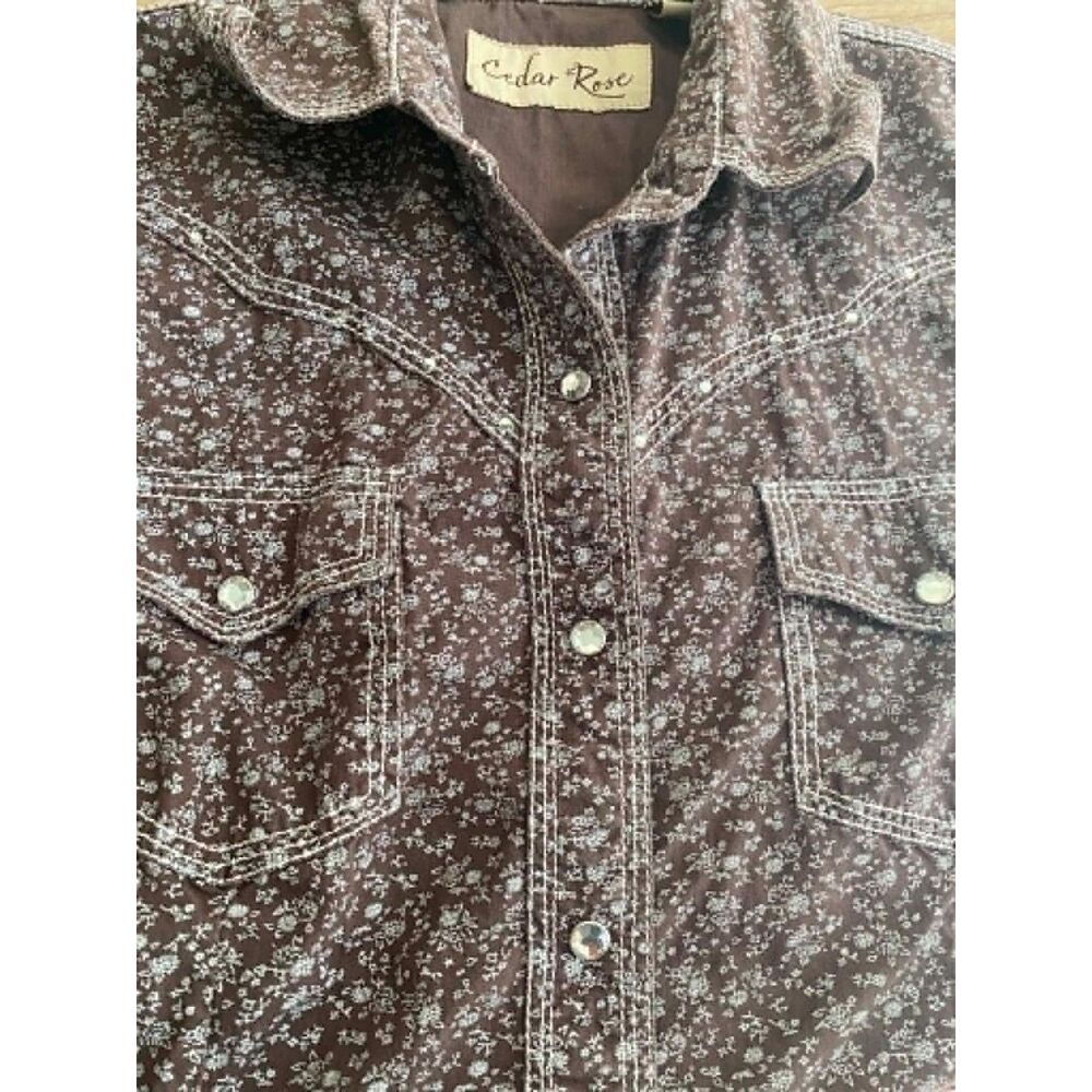 Cedar Rose Brown Floral Western Snap Button Shirt Women's Size Small - Picture 5 of 8